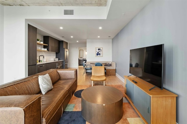 living room featuring light wood-type flooring