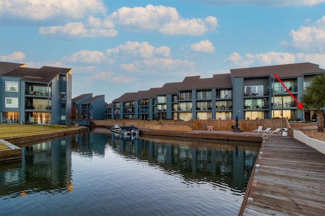 view of dock featuring a water view