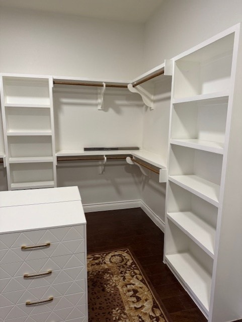 walk in closet featuring dark wood-type flooring