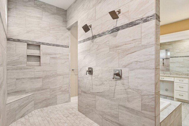 124 Abamillo Dr, Bastrop, TX 78602 - full bath with tiled shower and vanity