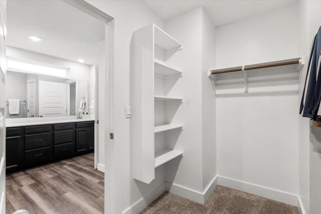 spacious closet with hardwood / wood-style flooring and sink