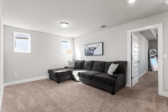 carpeted living room featuring a wealth of natural light