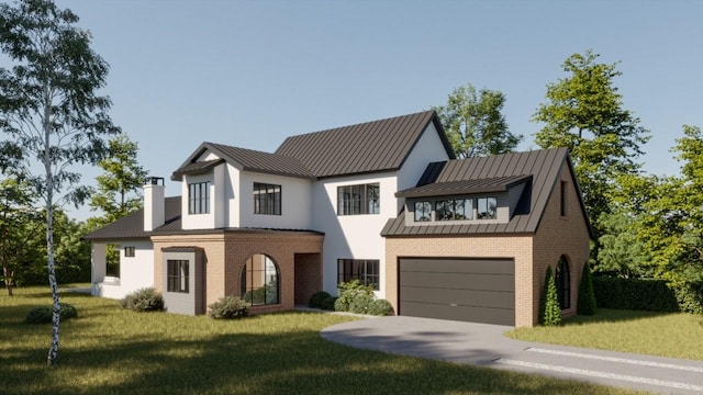 view of front of property featuring a garage and a front yard