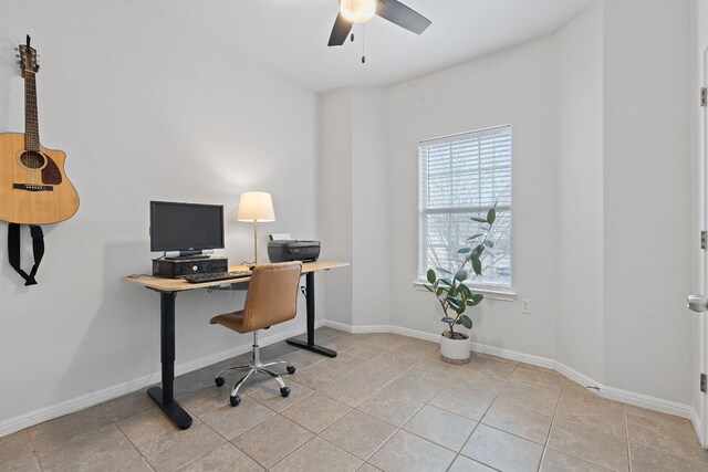 office space featuring tile patterned floors and ceiling fan