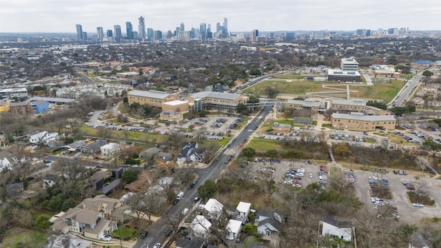 bird's eye view with a city view