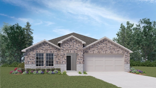 view of front facade with a garage and a front lawn