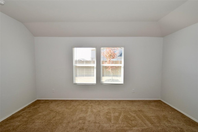 spare room featuring lofted ceiling and carpet floors