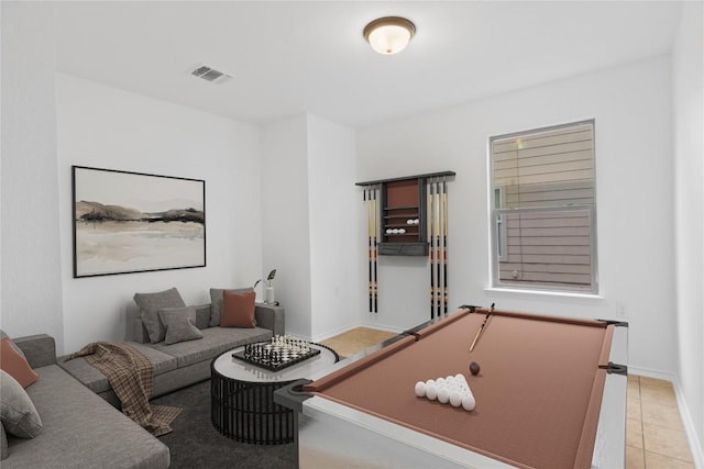 playroom featuring light tile patterned floors and billiards