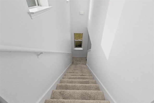 stairway with carpet and baseboards