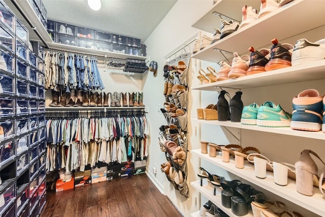 walk in closet featuring dark wood-type flooring