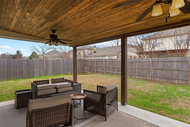 view of patio / terrace featuring an outdoor hangout area and ceiling fan