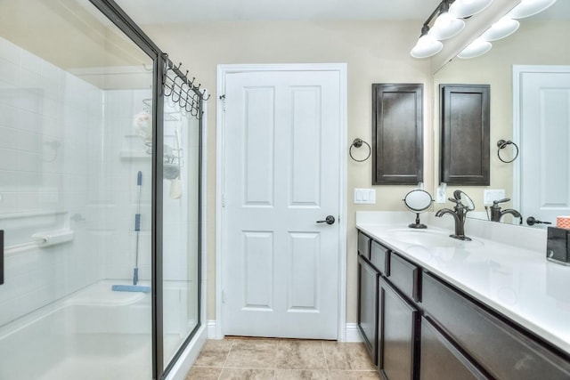 bathroom featuring vanity and walk in shower