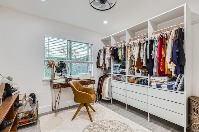 spacious closet featuring hardwood / wood-style flooring