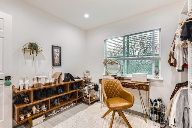 home office featuring light hardwood / wood-style flooring