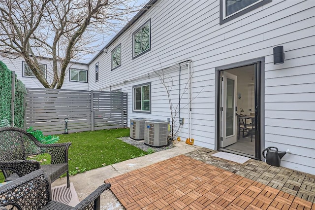 view of patio featuring central air condition unit