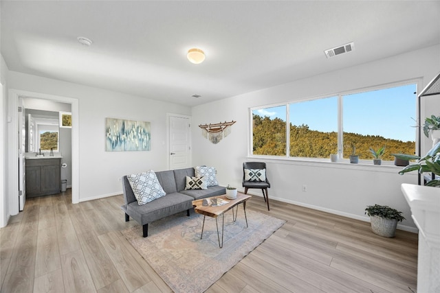 living room with light hardwood / wood-style floors