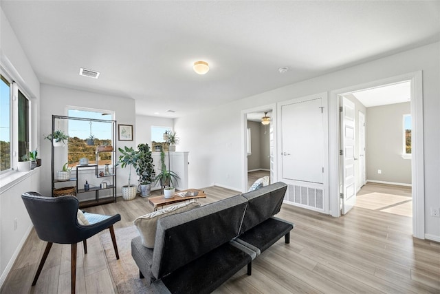 living room with light wood-type flooring