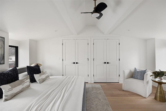 2709 Stacy Ln Unit 1, Austin, TX 78704 - bedroom with light wood finished floors, two closets, and a ceiling fan