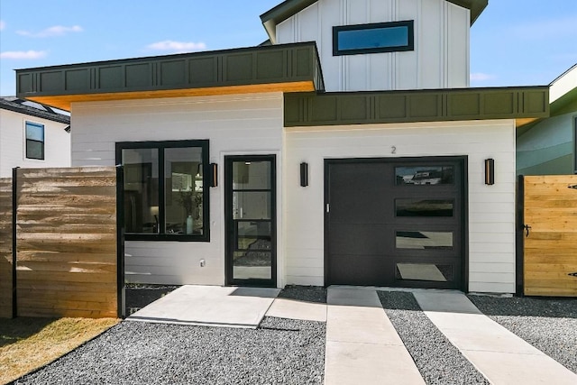 property entrance with a garage