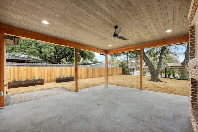 3008 W 50th St, Austin, TX 78731 - fenced backyard featuring a patio and a ceiling fan
