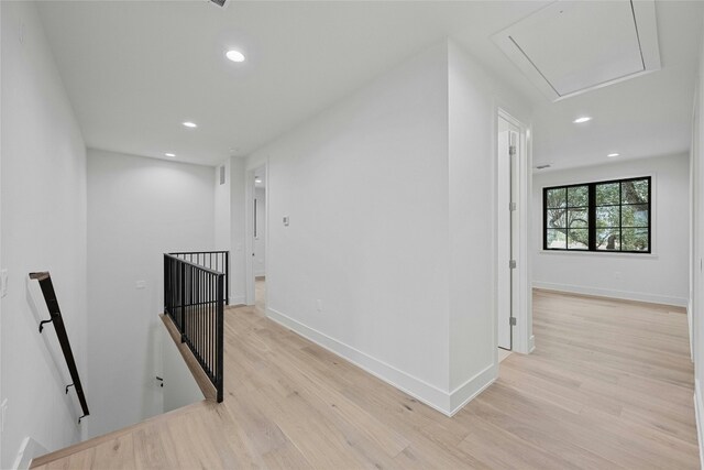 3008 W 50th St, Austin, TX 78731 - hall featuring an upstairs landing, attic access, light wood finished floors, and recessed lighting