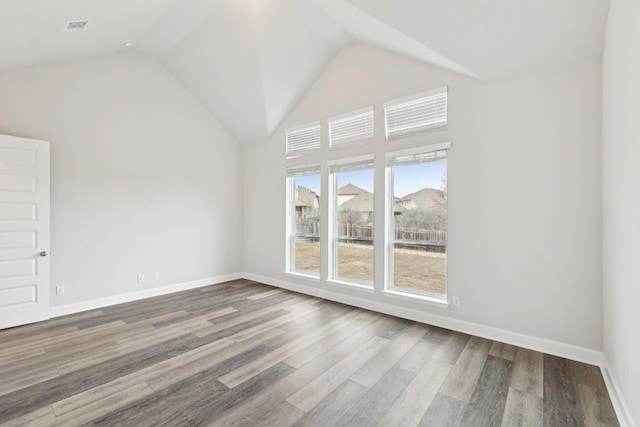 bonus room featuring wood-type flooring and high vaulted ceiling