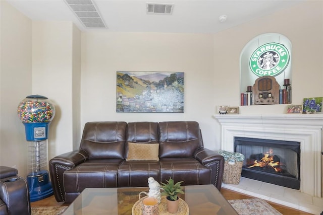 living room with hardwood / wood-style floors