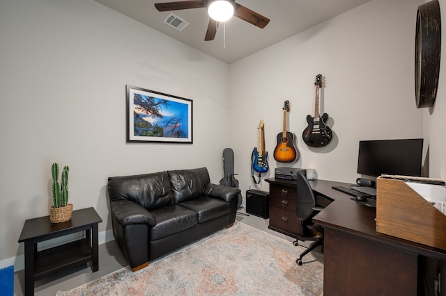 office area featuring ceiling fan