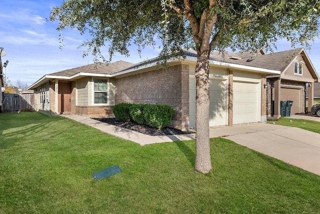 ranch-style home featuring a garage and a front yard