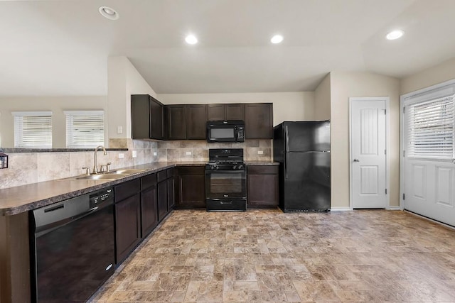 15210 Walcott Dr, Austin, TX 78725 - kitchen featuring black appliances, healthy amount of natural light, backsplash, and recessed lighting