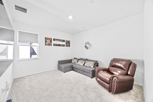 living room featuring light colored carpet