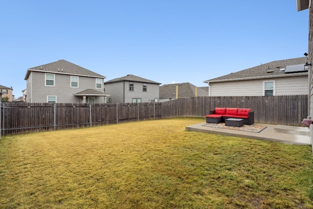 view of yard featuring a patio and outdoor lounge area