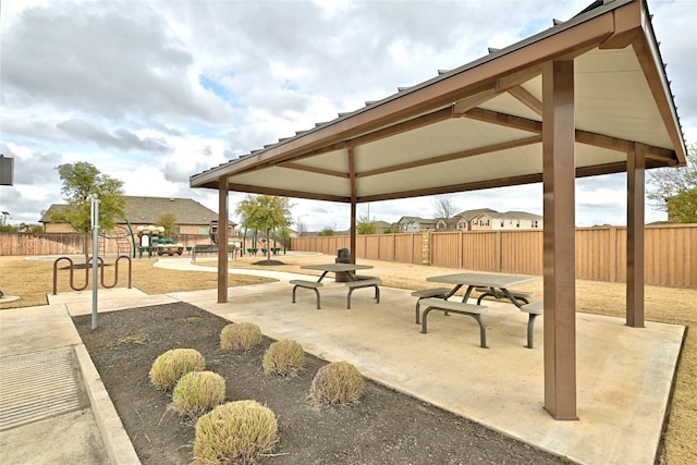 view of community with a gazebo and a playground