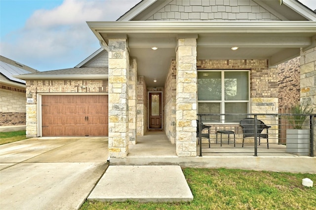 property entrance with a garage