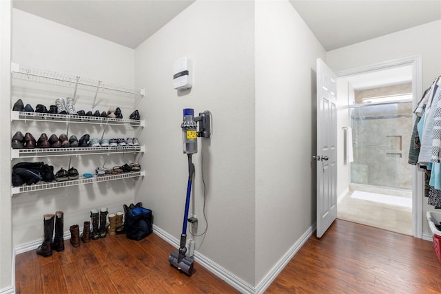 interior space with dark wood-type flooring