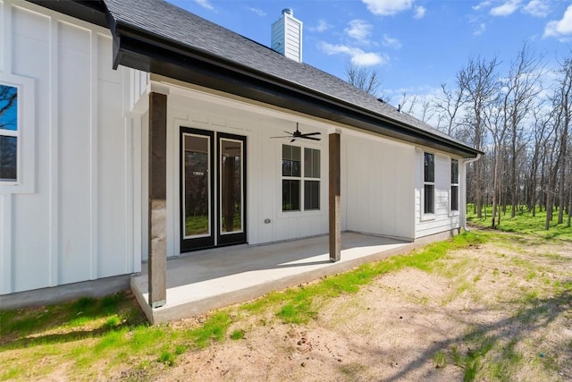 rear view of house with a patio area and ceiling fan