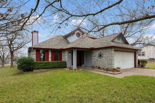 single story home featuring a garage and a front lawn