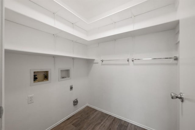 clothes washing area with washer hookup, dark hardwood / wood-style flooring, and hookup for an electric dryer