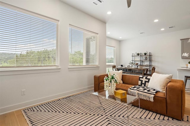 living area with light wood-type flooring