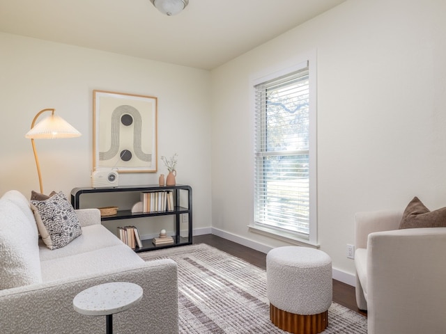 living area with hardwood / wood-style flooring and plenty of natural light