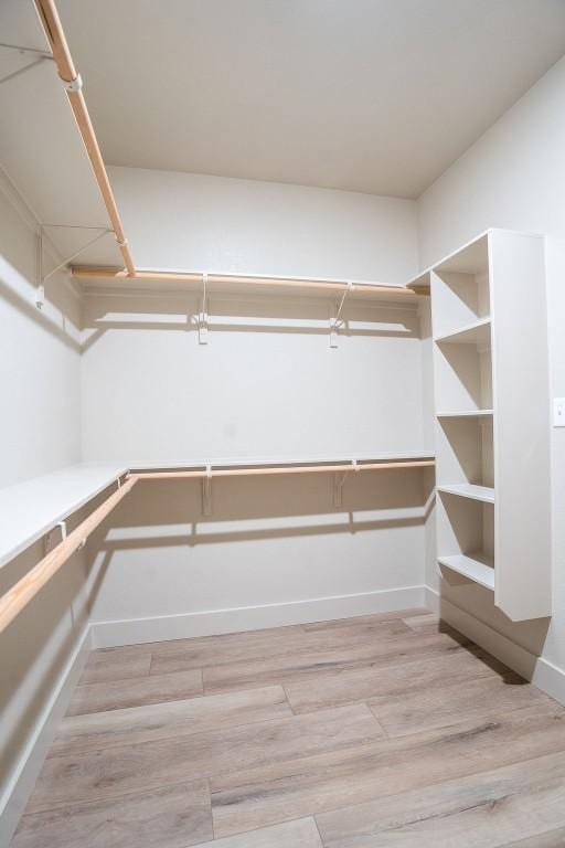 spacious closet with light hardwood / wood-style flooring