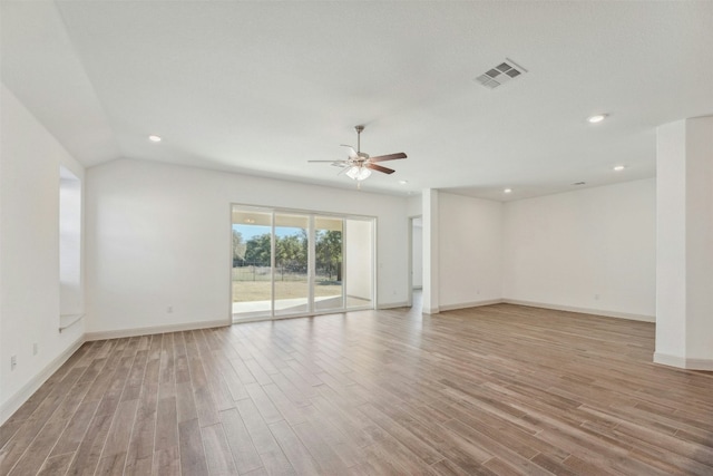 spare room with light hardwood / wood-style flooring and ceiling fan