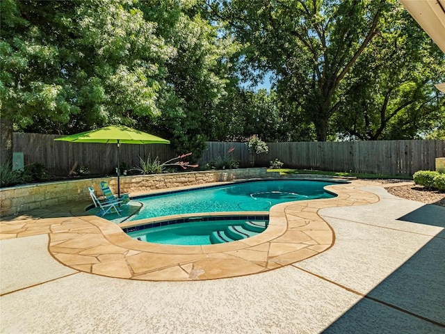 view of swimming pool with an in ground hot tub and a patio area