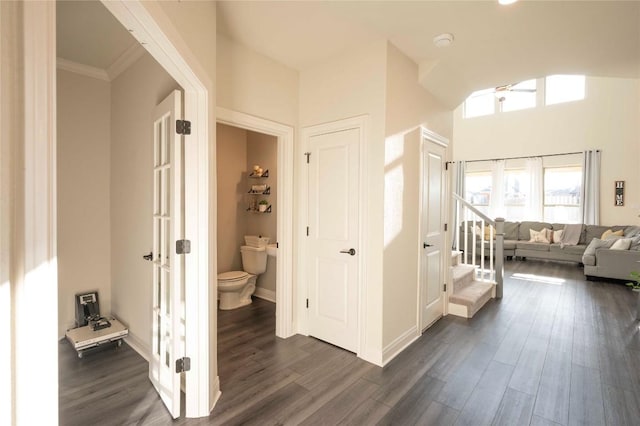 hall featuring dark wood-type flooring