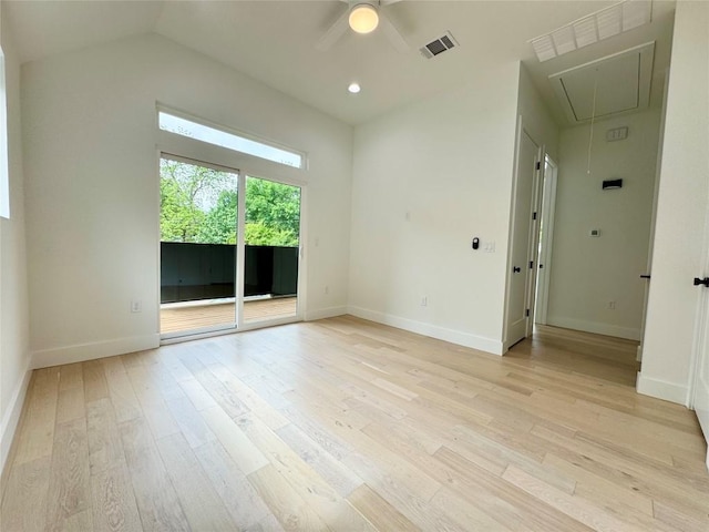 1708 Canterbury St Unit 1, Austin, TX 78702 - unfurnished room featuring attic access, light wood finished floors, baseboards, ceiling fan, and recessed lighting