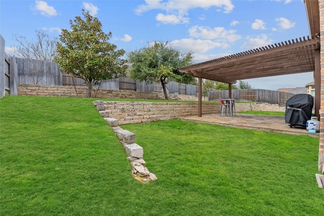 view of yard with a patio and a pergola