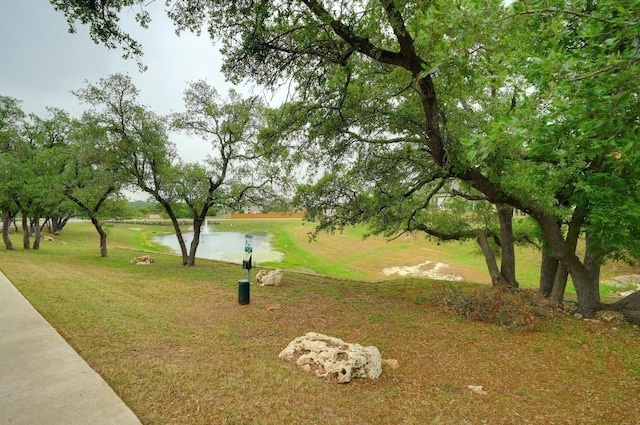 view of yard with a water view