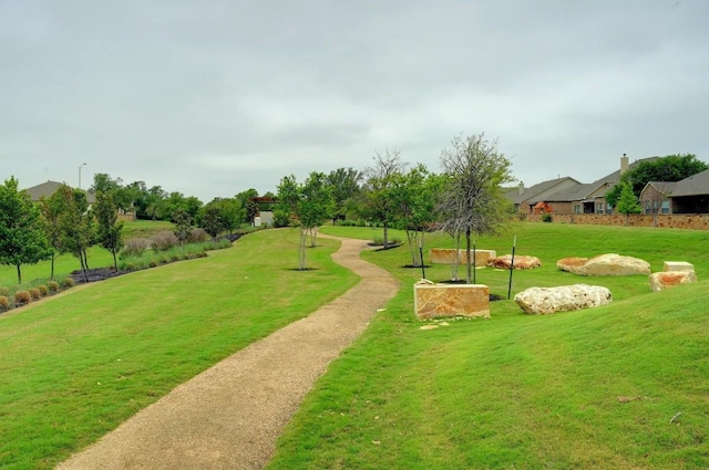 view of property's community featuring a yard