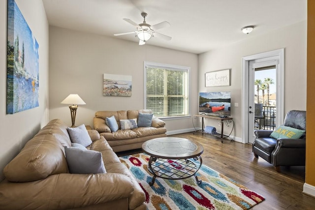 1001 The Cape Rd Unit 16, Horseshoe Bay, TX 78657 - living area featuring wood finished floors and ceiling fan