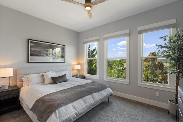 bedroom featuring carpet and ceiling fan